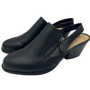 Easy Street Womens Black Leather Slingback Muled Heeled Shoes Size 11M